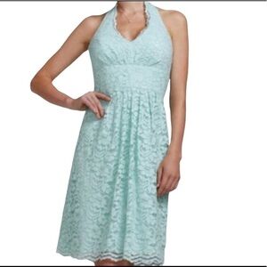 DAVID’S BRIDAL - Style 15623 Mint Green Lace Halter Fit & Flare Dress - Size 10